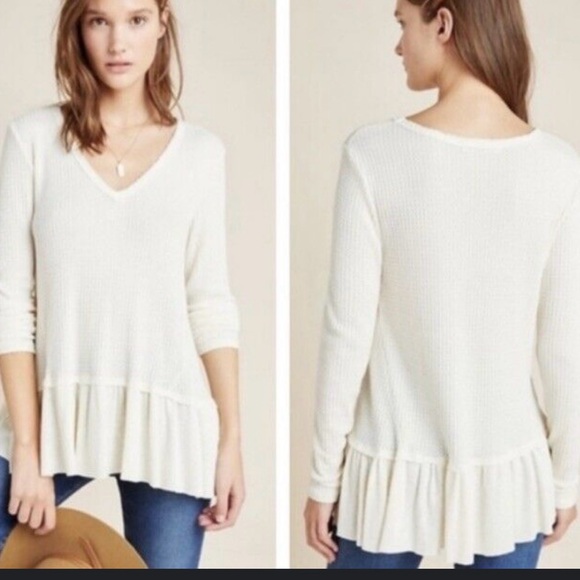 colortree Tops - Anthropologie waffle knit peplum ruffle top